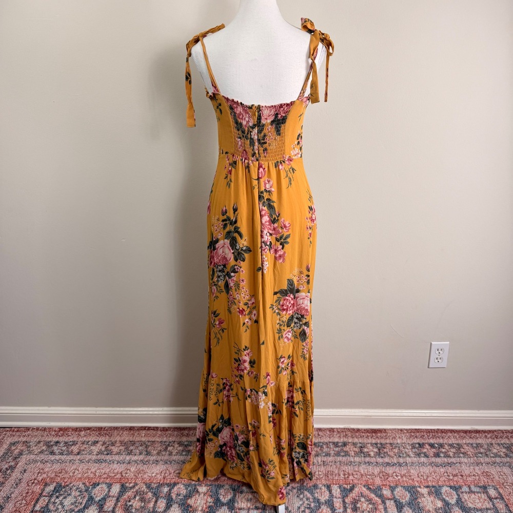Reformation Jasen Dress Anjelica Yellow Floral Tie Strap Maxi Dress Size 6 - Picture 5 of 12